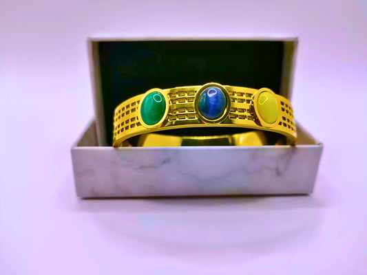 BB001 - Pulsera Acero Inoxidable A Presión Piedras Imitación Chapa Oro 12k Calenbi