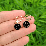 Collar y Aretes Cobre "Emoticon" Esmalte Negro Chapa Oro 10k