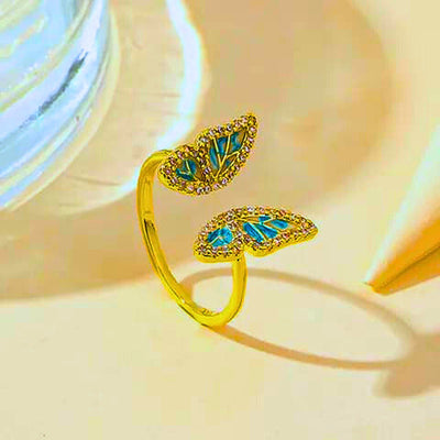 RB0025 - Anillo Cobre Mariposa Ajustable Chapa Oro 10K Calenbi Calenbi Joyería