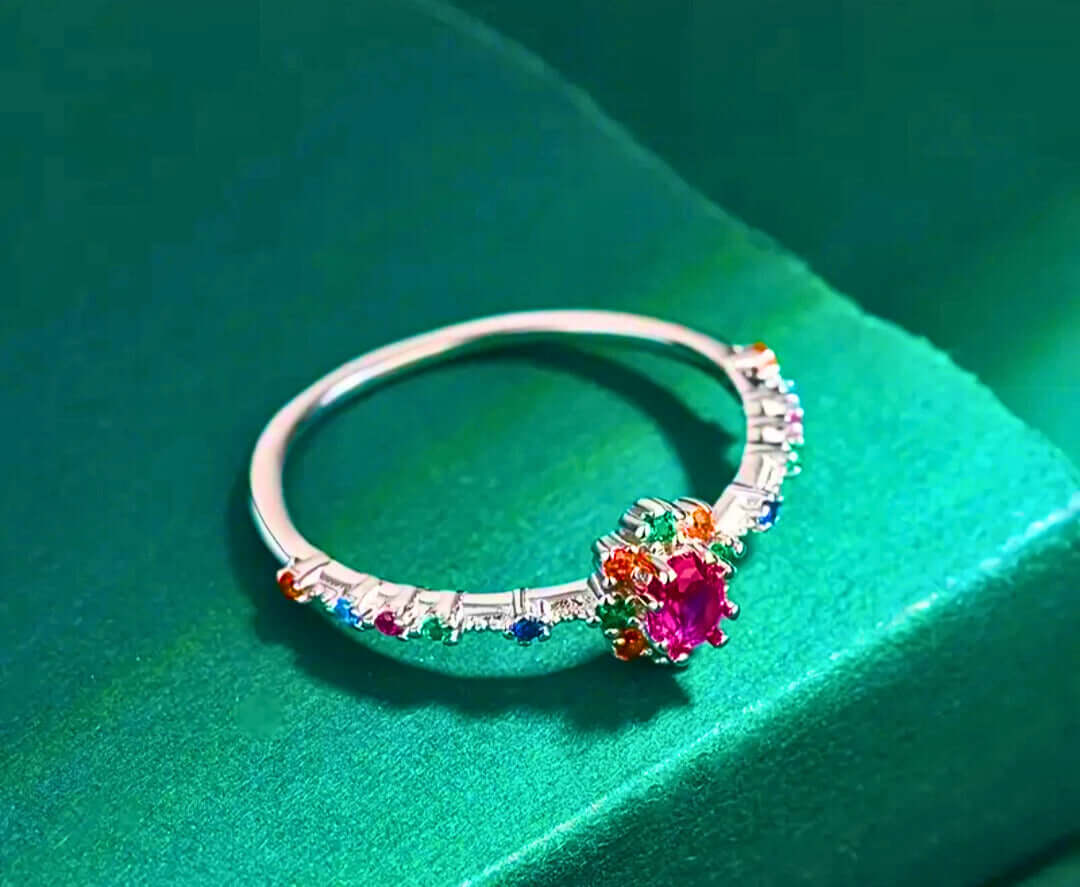 SR0055 - Anillo S925 Ley "Real Púrpura" Circonita Colores Cerrado Calenbi Calenbi Joyería