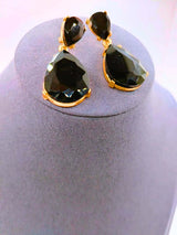 NEB0004 - Pendientes Cobre Gota Circonita Cubica Negro Chapa Oro 10k Calenbi Calenbi Joyería