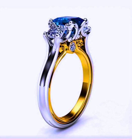 SR0056 - Anillo S925 Esterlina "Realeza" Circonita Cubica Azul y Blanco Cerrado Calenbi
