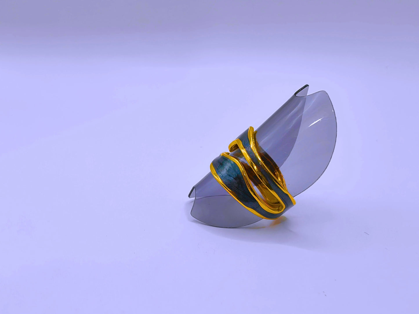 RB0006-10 Anillo Acero Inoxidable Epoxica Chapa Oro 10k Calenbi Calenbi Joyería