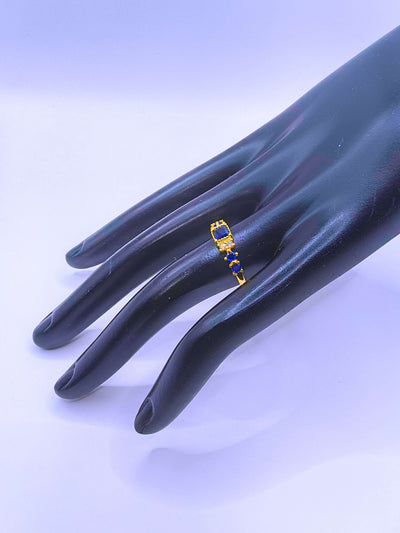 SR0029 - Anillo S925 Ley Circonita Cubica Azul Marino Chapa Oro 12K Cerrado Calenbi Calenbi Joyería