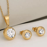 NEB0021 - Collar y Aretes Acero Inoxidable Circonita Cubica Blanca Chapa Oro 10k 304L Calenbi Calenbi Joyería