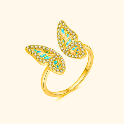 RB0025 - Anillo Cobre Mariposa Ajustable Chapa Oro 10K Calenbi Calenbi Joyería