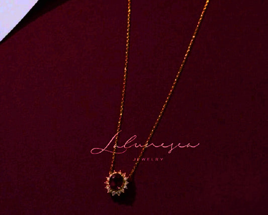 SNE0002 - Collar y Aretes S925 Ley "Rubí" Chapa Oro Rosa 14K Calenbi