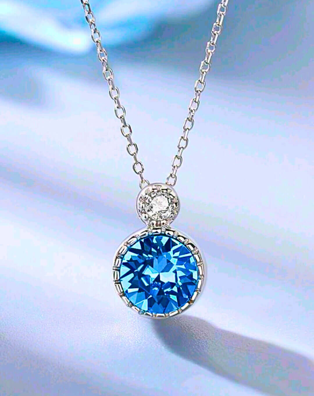 SNE0001 - Collar y Aretes S925 Ley Mínimalista Moderno Circonita Azul Cielo Calenbi Calenbi Joyería