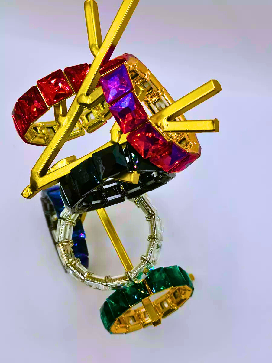 BB0005,6,7,8,9,31 - Brazalete Cobre Circonita Cubica Colores Elástica Dorado Calenbi Calenbi Joyería