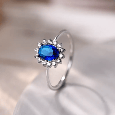 SR0070 Anillo S925 Ley "Oval" Circonita Cubica Azul y Blanco Cerrado Calenbi Calenbi Joyería