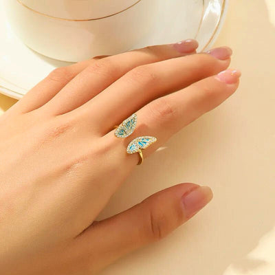 RB0025 - Anillo Cobre Mariposa Ajustable Chapa Oro 10K Calenbi Calenbi Joyería