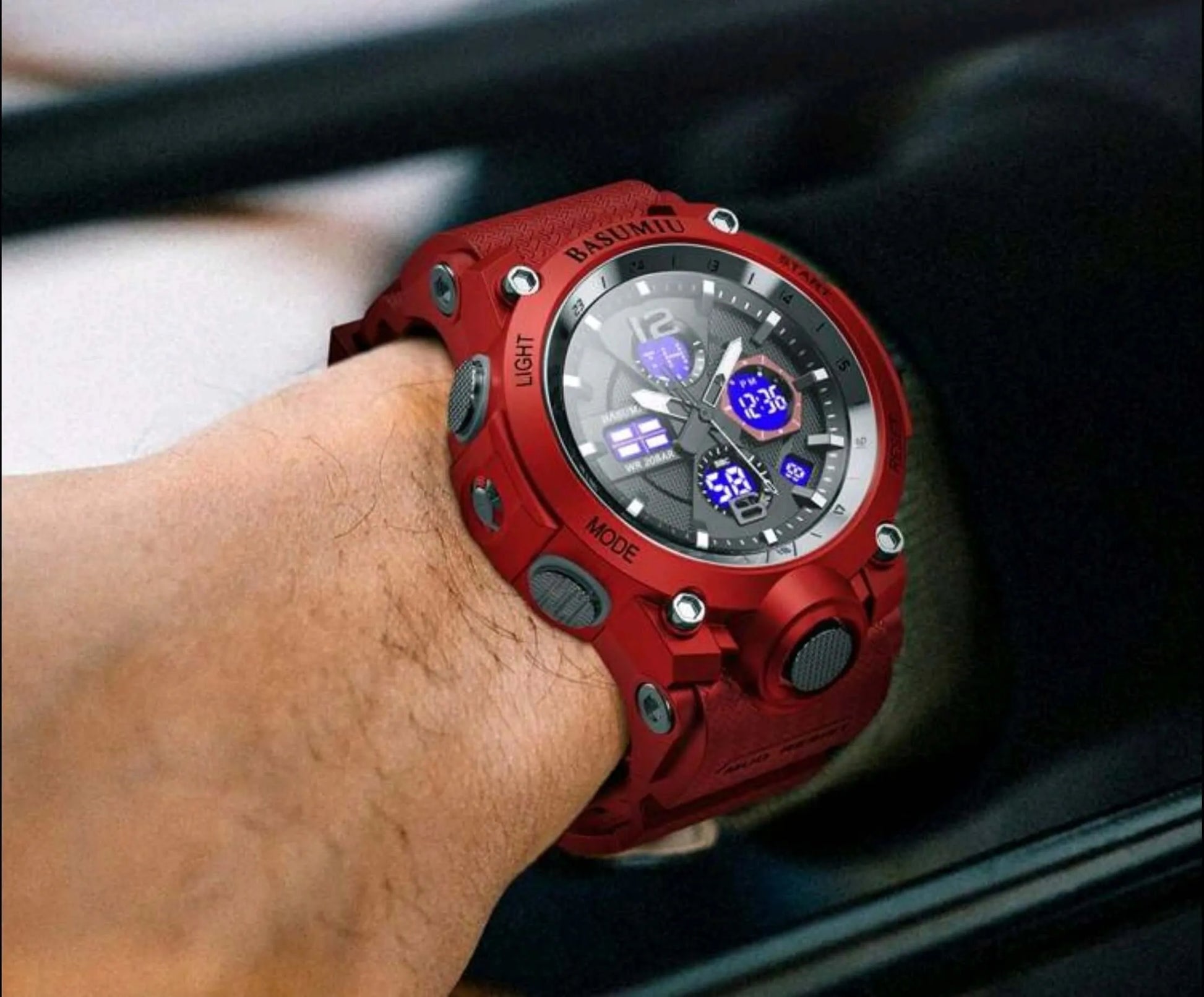 WA0024 - Reloj Digital Análogo Plástico Rojo BASUMIU Calenbi Joyería
