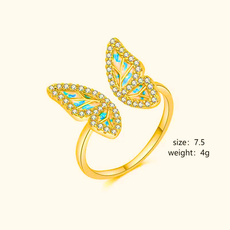 RB0025 - Anillo Cobre Mariposa Ajustable Chapa Oro 10K Calenbi Calenbi Joyería