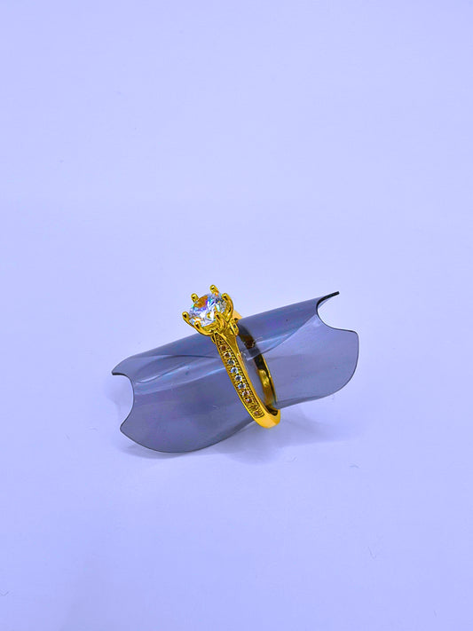 SR0050 - Anillo S925 Ley "Compromiso 2" Circonita Cubica Blanca Chapa Oro 14k Calenbi