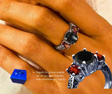 Anillo S925 Ley Circonita Negra y Roja Cerrado Calenbi