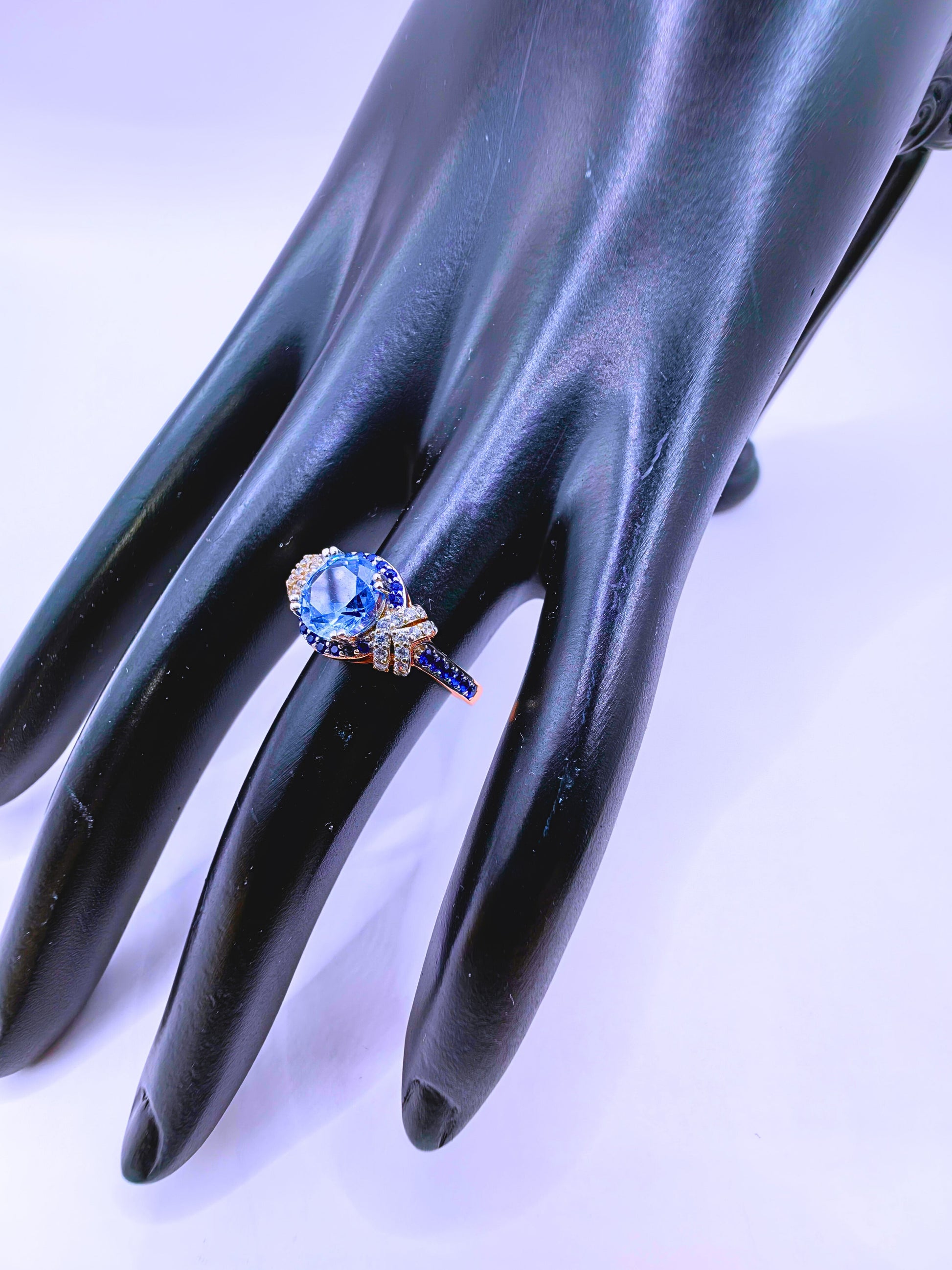 SR0031 - Anillo S925 Esterlina "Boda" Chapa Oro Rosa 12k Circonita Azul Cielo Calenbi Calenbi Joyería