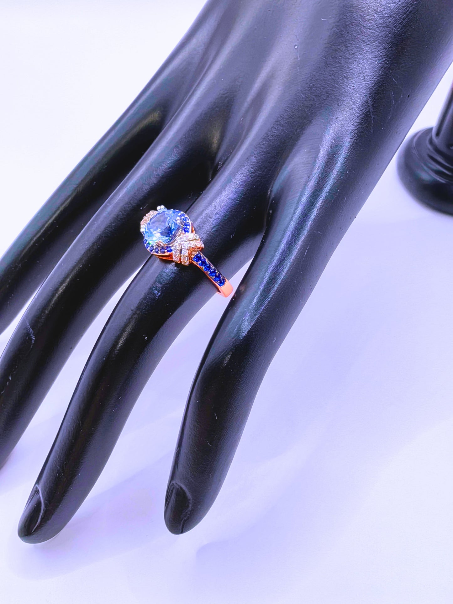 SR0031 - Anillo S925 Esterlina "Boda" Chapa Oro Rosa 12k Circonita Azul Cielo Calenbi Calenbi Joyería