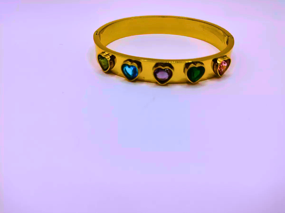 BB029 - Pulsera Acero Inoxidable Circonita Cubica Corazónes Chapa Oro 12k Calenbi