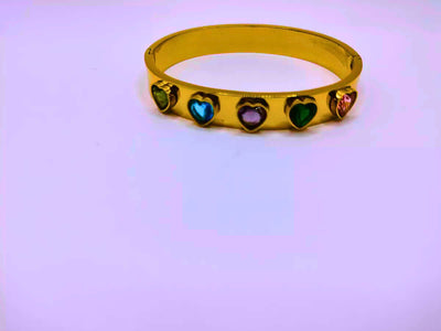 BB029 - Pulsera Acero Inoxidable Circonita Cubica Corazónes Chapa Oro 12k Calenbi Calenbi Joyería