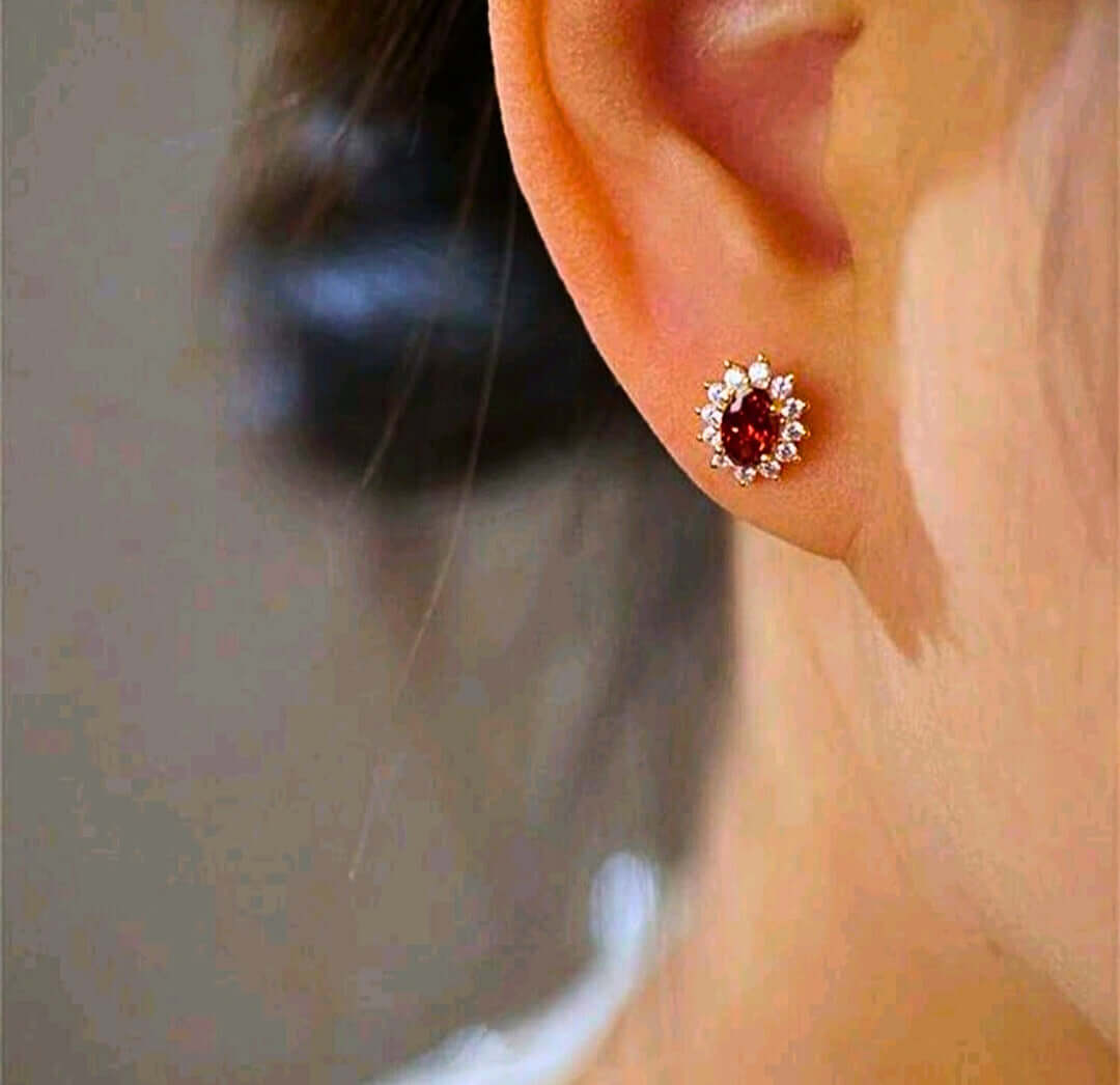 SNE0002 - Collar y Aretes S925 Ley "Rubí" Chapa Oro Rosa 14K Calenbi Calenbi Joyería