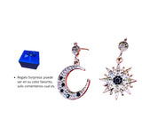 Pendientes S925 Ley Estrella Y Luna Circonita Cubica Azul Y