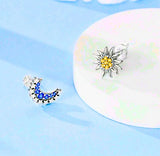 SE0001 - Aretes S925 Ley "Sol y Luna" Circonita Cubica Azul y Amarillo Calenbi Calenbi Joyería