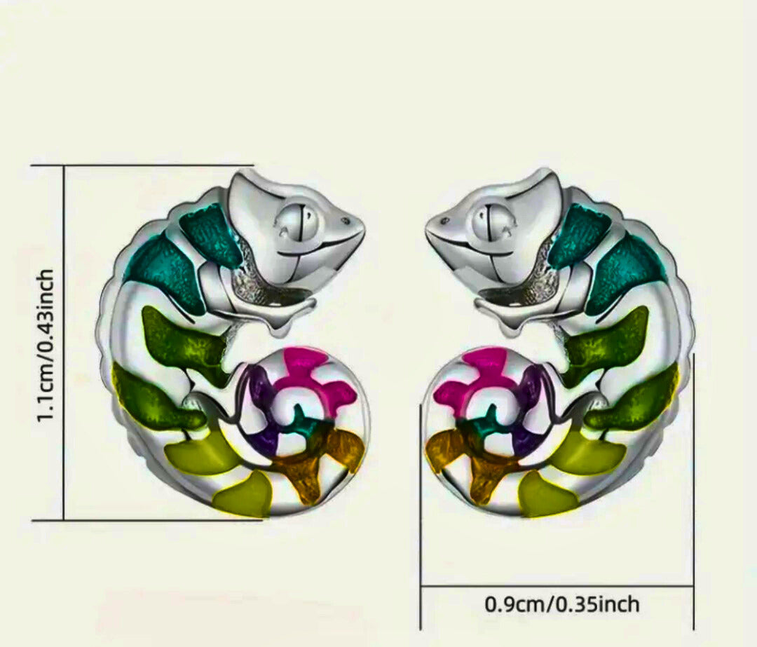 SE0002 - Aretes Inserción S925 Esterlina "Camaleón" Epoxica Calenbi