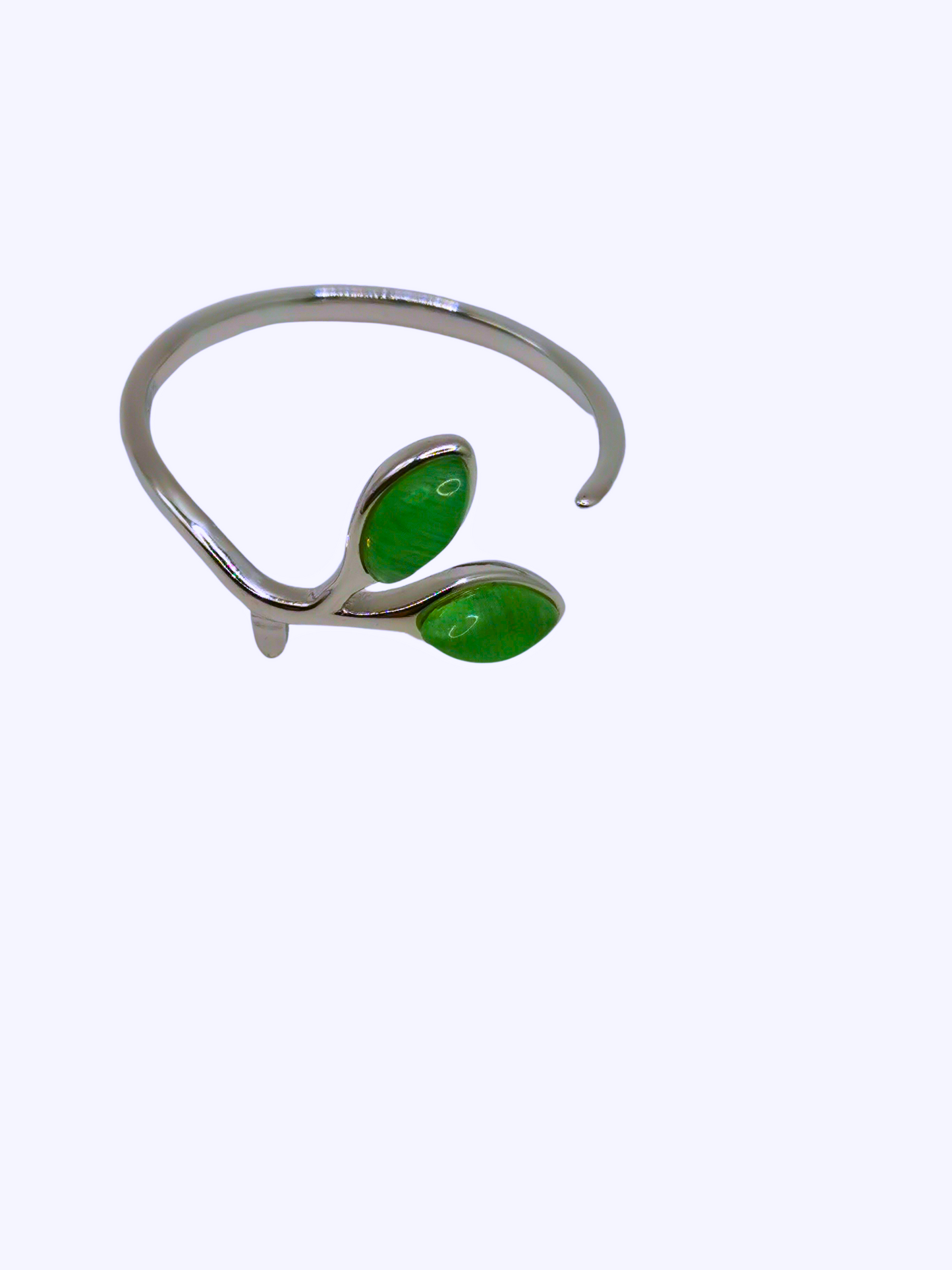 SR0003 - Anillo S925 Ley "Retoño Planta" Circonita Imitación Jade Ajustable Calenbi Calenbi Joyería