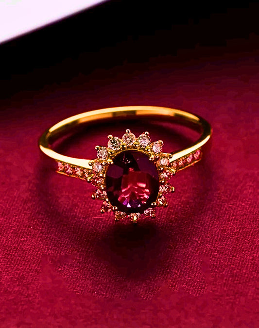 SR0043 - Anillo S925 Ley "Lujoso" Circonita Roja Cerrado Chapa Oro Rosa 10K Calenbi