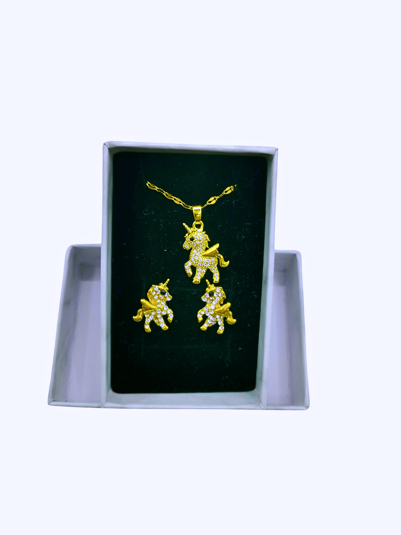 GCB0005 - Collar y Aretes Acero Inoxidable Unicornio Circonita Cubica Blanca Calenbi Calenbi Joyería