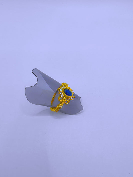 SR0069 - Anillo S925 Ley "Sello Real" Circonita Cubica Azul Marino Chapa Oro