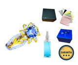 Anillo S925 Esterlina "Flor Amarilla" Circonita Azul Chapa Oro 12k Calenbi