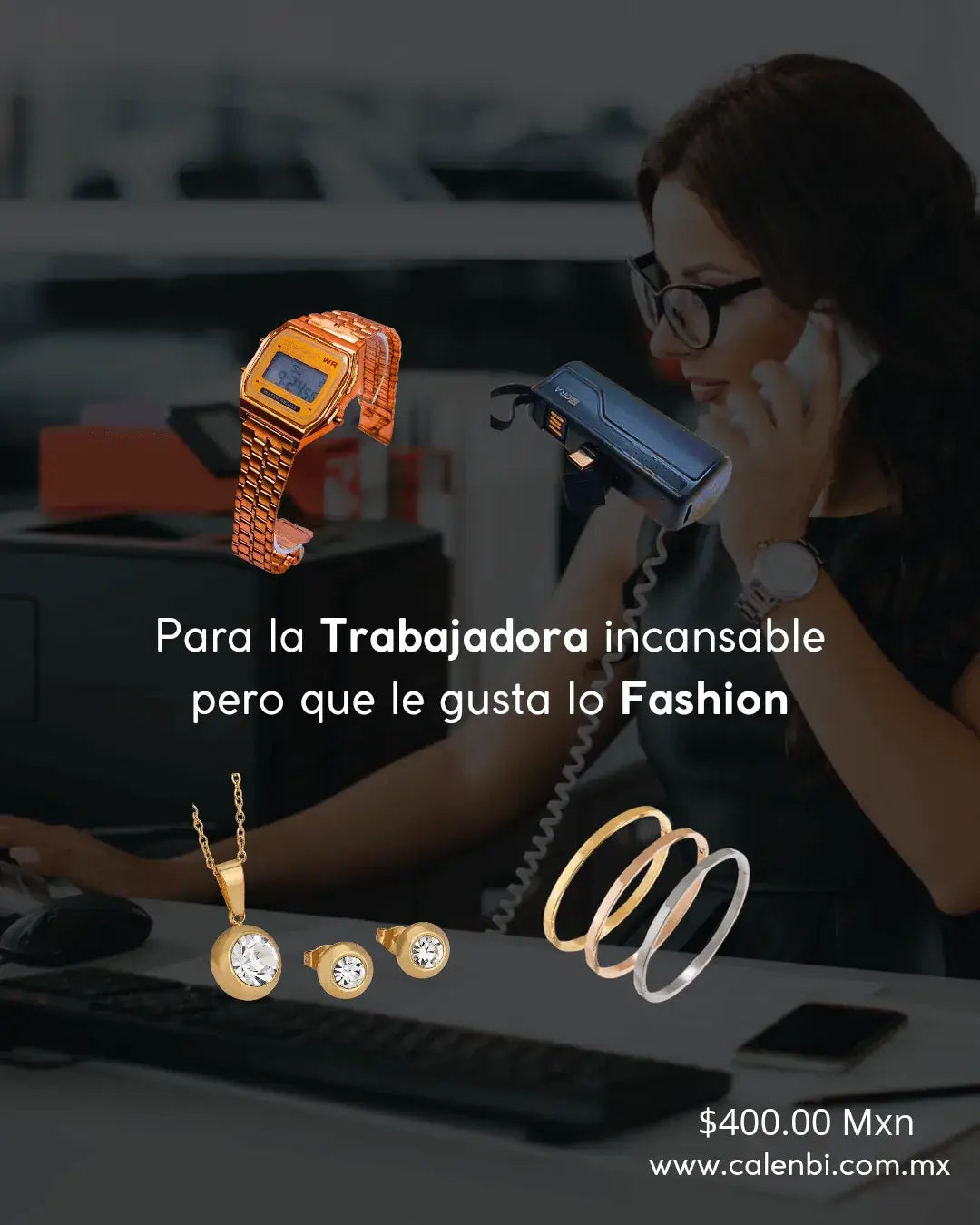 Accesorios de moda para mujer trabajadora: reloj, teléfono y joyería para la mujer moderna y elegante.