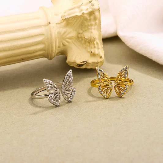 SR0041 - Anillo S925 Ley Mariposa Ajustable Chapa Oro 10k Calenbi