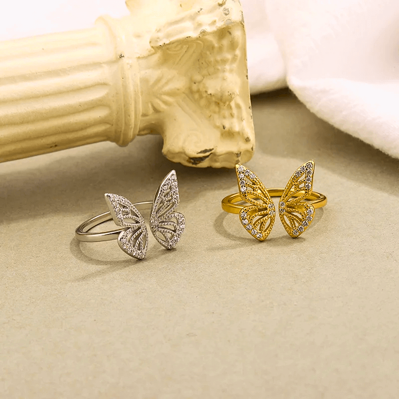 SR0041 - Anillo S925 Ley Mariposa Ajustable Chapa Oro 10k Calenbi Calenbi Joyería