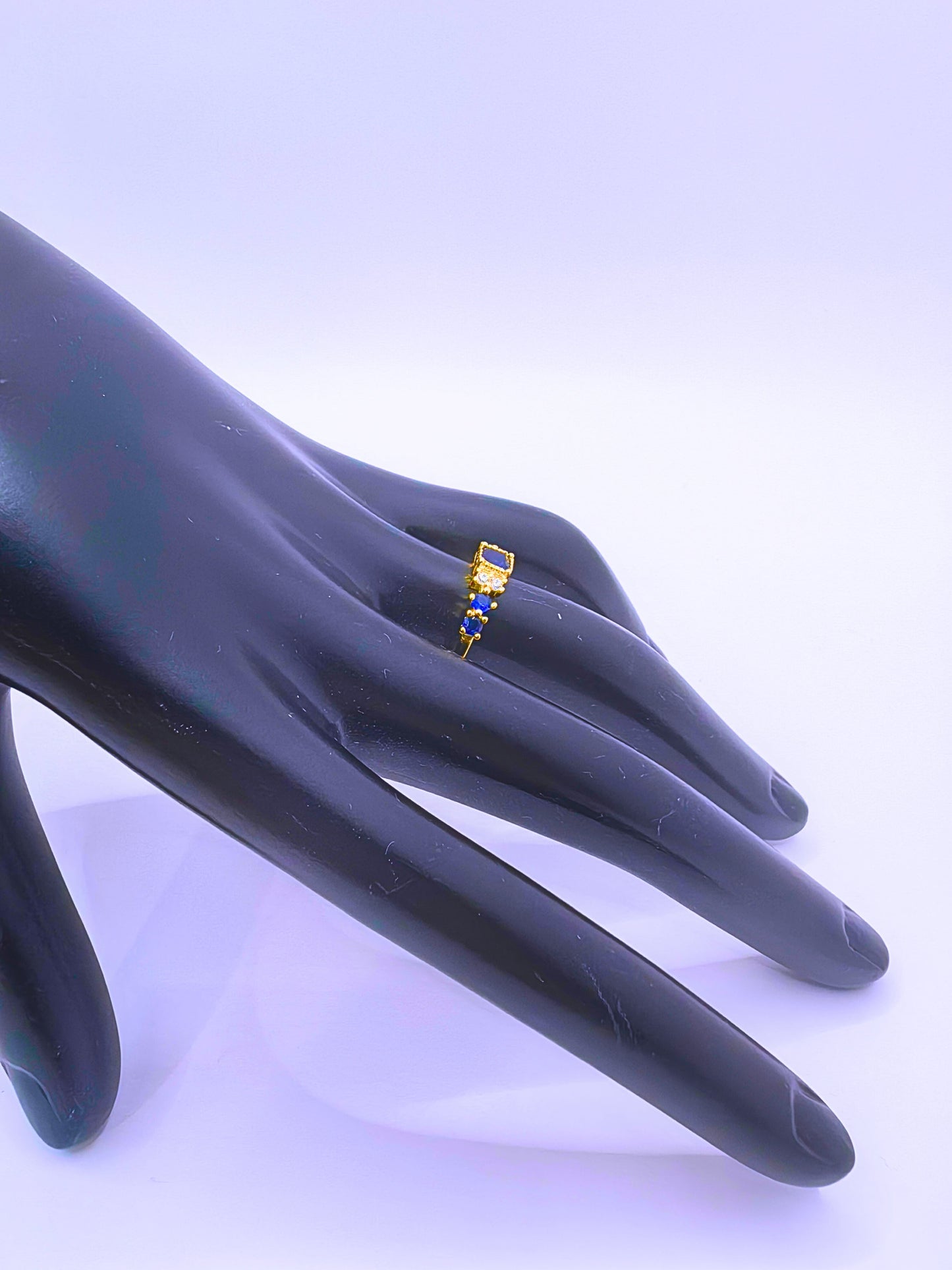 SR0029 - Anillo S925 Ley Circonita Cubica Azul Marino Chapa Oro 12K Cerrado Calenbi