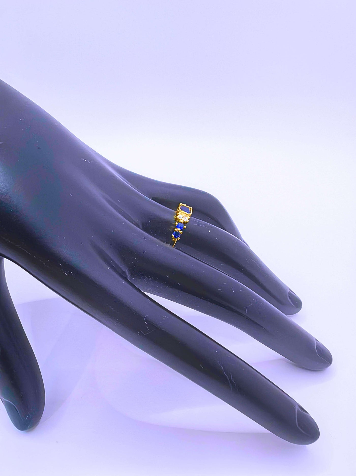 SR0029 - Anillo S925 Ley Circonita Cubica Azul Marino Chapa Oro 12K Cerrado Calenbi Calenbi Joyería