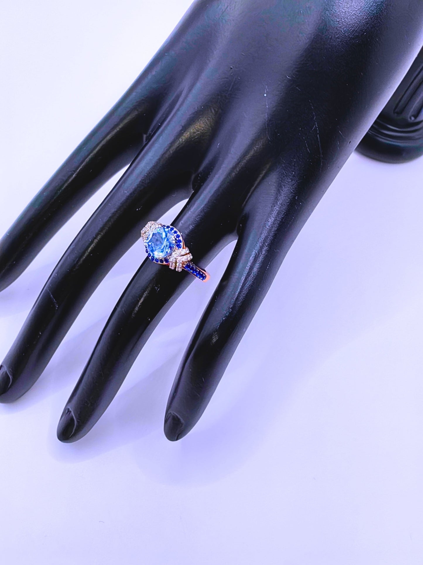 SR0031 - Anillo S925 Esterlina "Boda" Chapa Oro Rosa 12k Circonita Azul Cielo Calenbi Calenbi Joyería