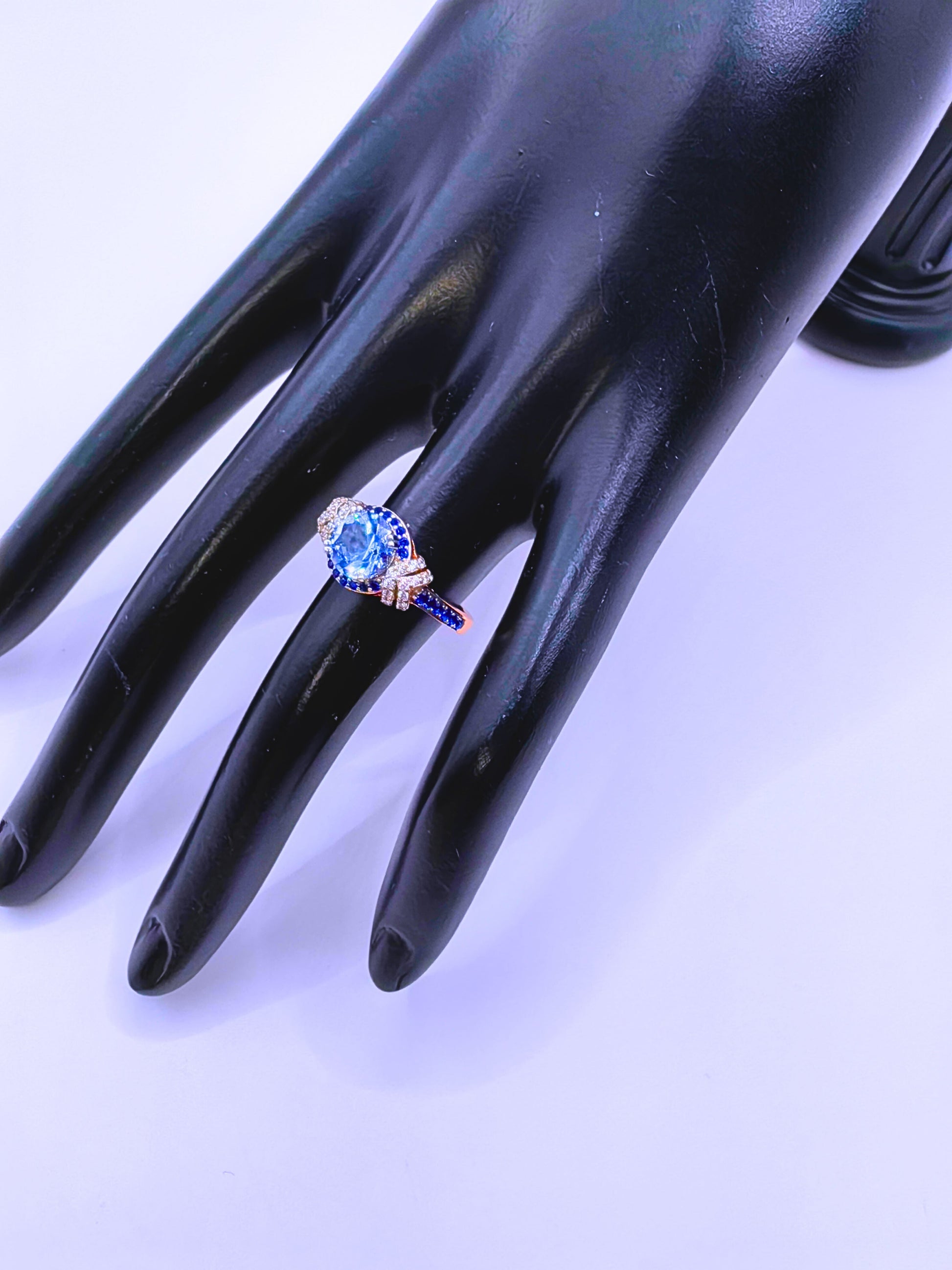 SR0031 - Anillo S925 Esterlina "Boda" Chapa Oro Rosa 12k Circonita Azul Cielo Calenbi Calenbi Joyería