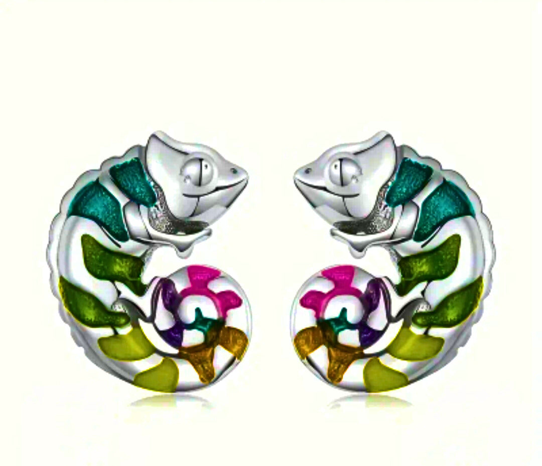 SE0002 - Aretes Inserción S925 Esterlina "Camaleón" Epoxica Calenbi