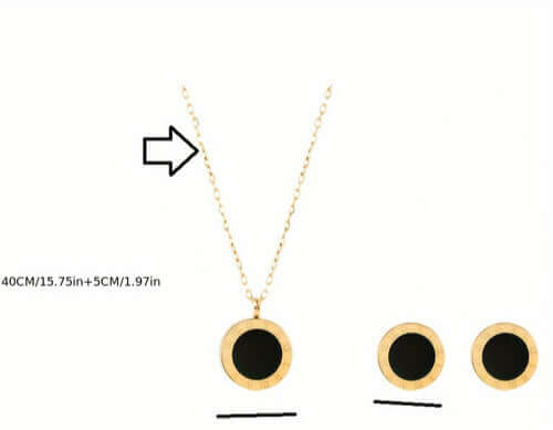 NEB0008,9,19,20 - Collar y Aretes Acero Inoxidable Números Romanos Chapa Oro 10k Calenbi Calenbi Joyería