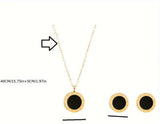 NEB0008,9,19,20 - Collar y Aretes Acero Inoxidable Números Romanos Chapa Oro 10k Calenbi Calenbi Joyería