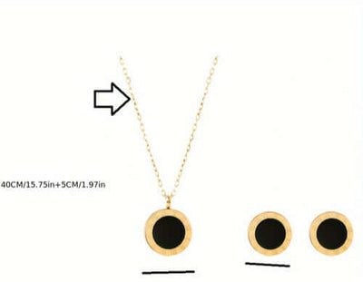 NEB0008,9,19,20 - Collar y Aretes Acero Inoxidable Números Romanos Chapa Oro 10k Calenbi Calenbi Joyería