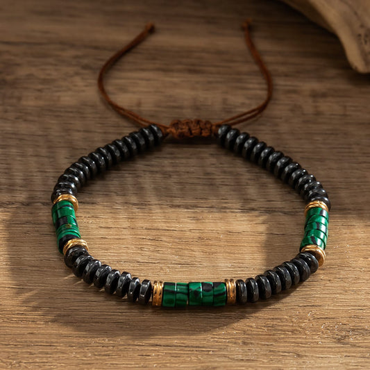 BB0012 - Pulsera Cobre Cuentas Verde Jade Ajustable Calenbi