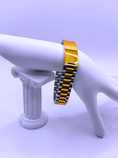 BB0023 - Pulsera Acero Inoxidable Broche Dorado 10k Unisex Calenbi Calenbi Joyería