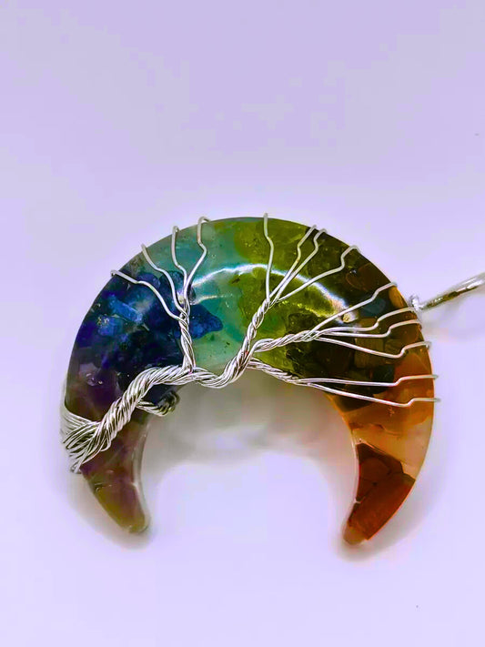 BN0008 - Collar y Dije Luna Siete Chakras Opalo Natural Calenbi