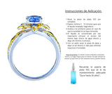 Anillo S925 Esterlina "Flor Amarilla" Circonita Azul Chapa Oro 12k Calenbi
