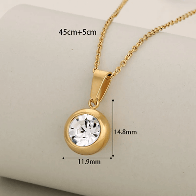 NEB0021 - Collar y Aretes Acero Inoxidable Circonita Cubica Blanca Chapa Oro 10k 304L Calenbi Calenbi Joyería