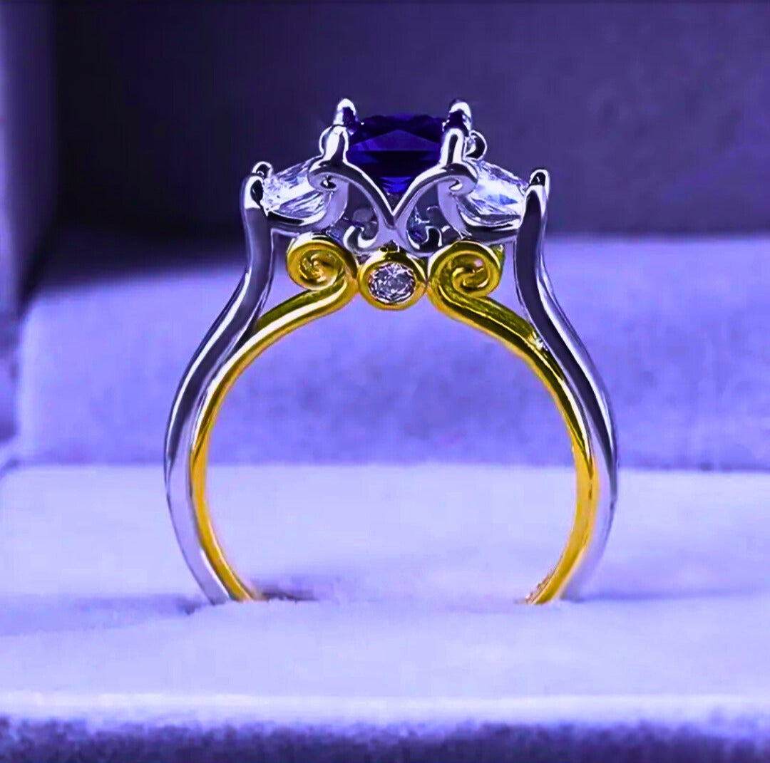 SR0056 - Anillo S925 Esterlina "Realeza" Circonita Cubica Azul y Blanco Cerrado Calenbi