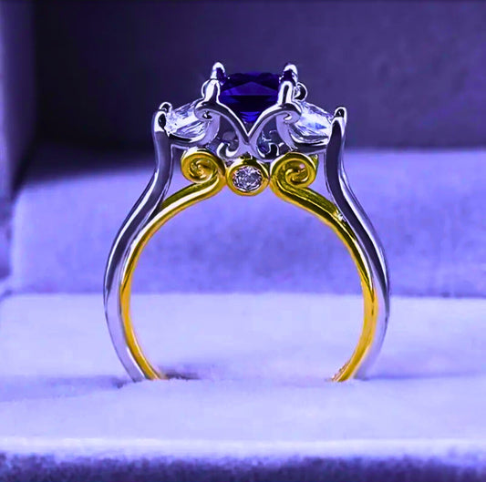 SR0056 - Anillo S925 Esterlina "Realeza" Circonita Cubica Azul y Blanco Cerrado Calenbi